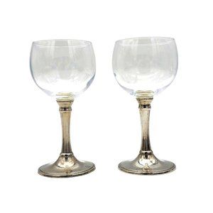 Norwegian VTG ASTRI HOLTHE Wine Glasses, Pair w/ Pewter Stem Collectible Barware